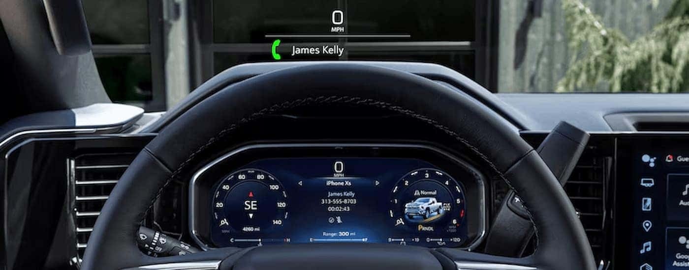 Steering wheel and dashboard in a 2026 Chevy Silverado 2500HD